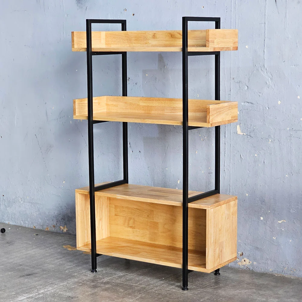 Tekkashop Kệ Trang Trí Tầng Có Gờ 3 Tầng Kèm Hộc Tủ Khung Sắt Gỗ Cao Su