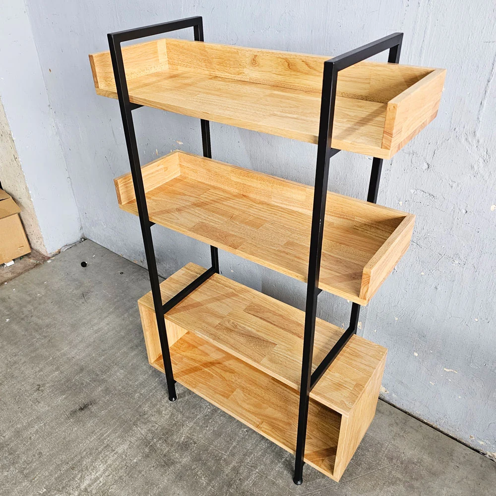 Tekkashop Kệ Trang Trí Tầng Có Gờ 3 Tầng Kèm Hộc Tủ Khung Sắt Gỗ Cao Su