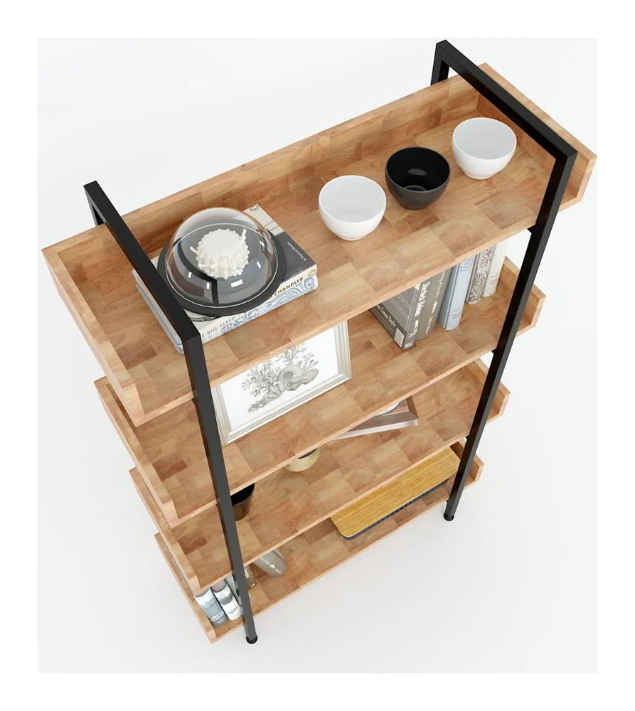 Tekkashop Kệ Trang Trí Tầng Có Gờ 4 Tầng Dáng Thấp Khung Sắt Gỗ Cao Su