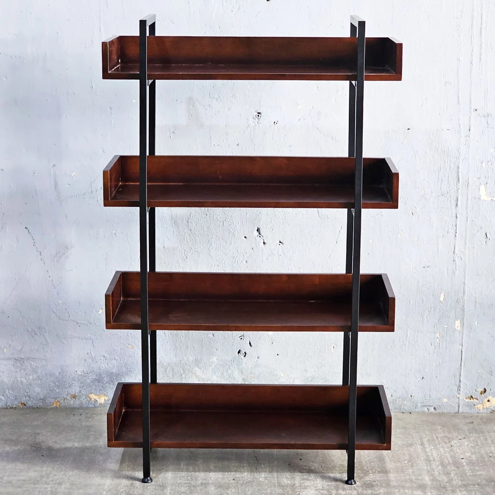 Tekkashop Kệ Trang Trí Tầng Có Gờ 4 Tầng Dáng Thấp Khung Sắt Gỗ Cao Su