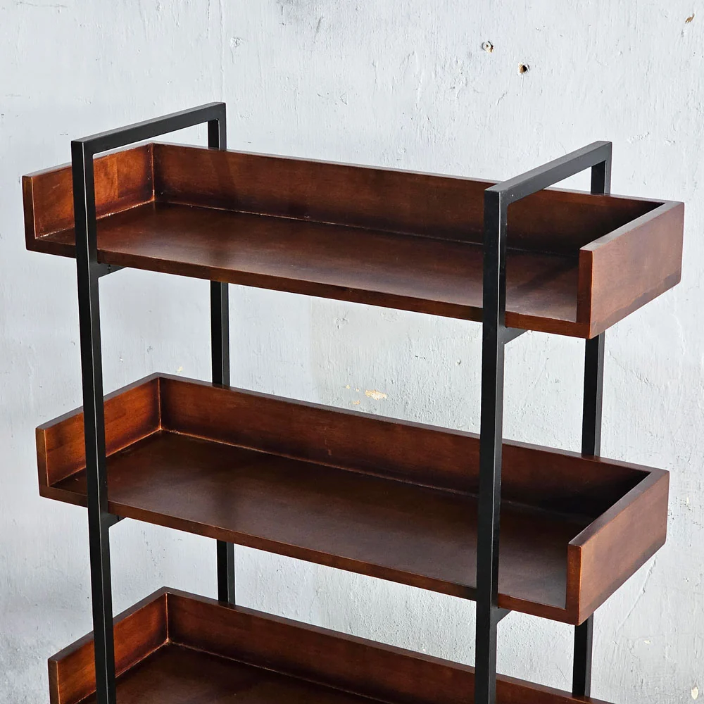 Tekkashop Kệ Trang Trí Tầng Có Gờ 4 Tầng Dáng Thấp Khung Sắt Gỗ Cao Su