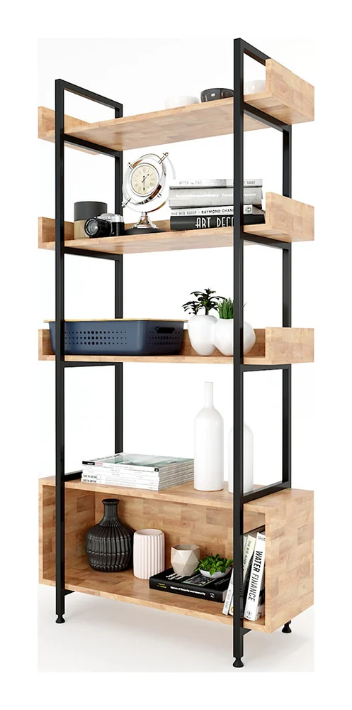 Tekkashop Kệ Trang Trí Tầng Có Gờ 4 Tầng Kèm Hộc Tủ Khung Sắt Gỗ Cao Su
