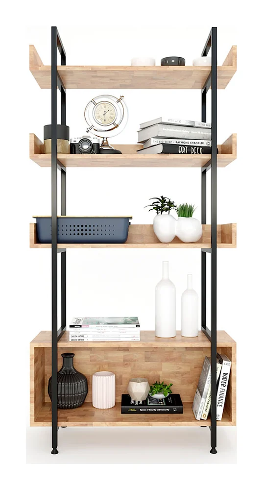 Tekkashop Kệ Trang Trí Tầng Có Gờ 4 Tầng Kèm Hộc Tủ Khung Sắt Gỗ Cao Su