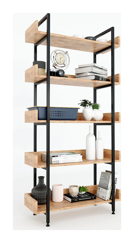 Tekkashop Kệ Trang Trí Tầng Có Gờ 5 Tầng Khung Sắt Gỗ Cao Su