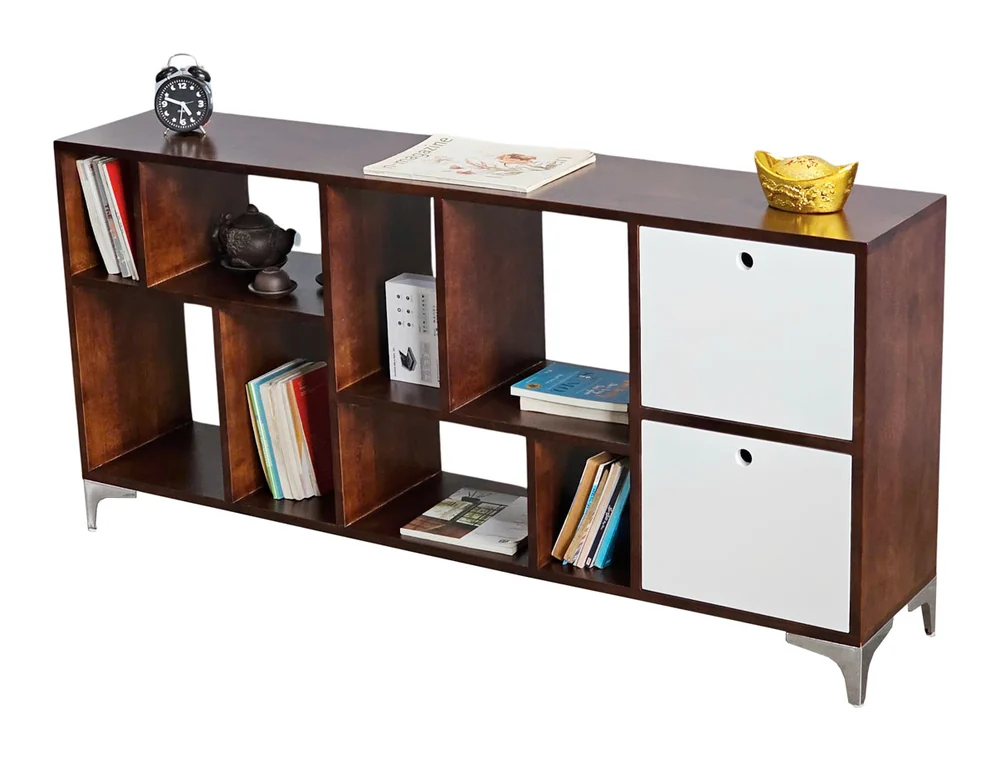 Tekkashop Kệ Trang Trí Thấp Nhiều Ô Có 2 Cửa Gỗ Cao Su
