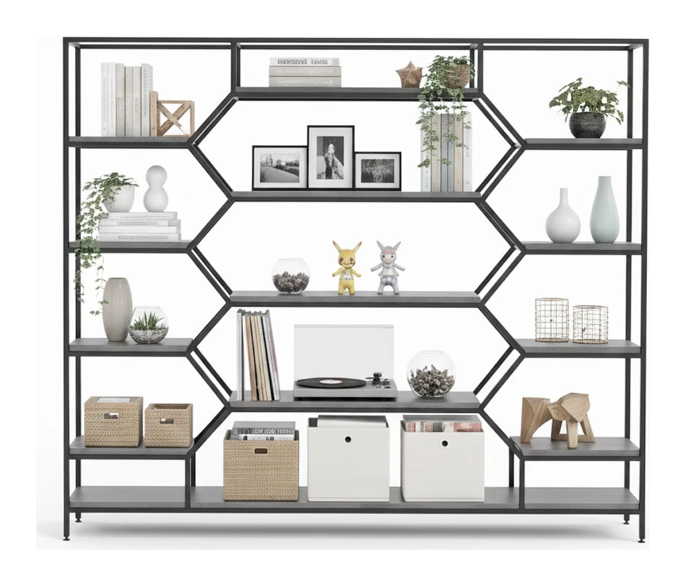 Tekkashop Kệ Trang Trí Tổ Ong Cỡ Lớn Vách Ngăn Khung Sắt Gỗ Cao Su