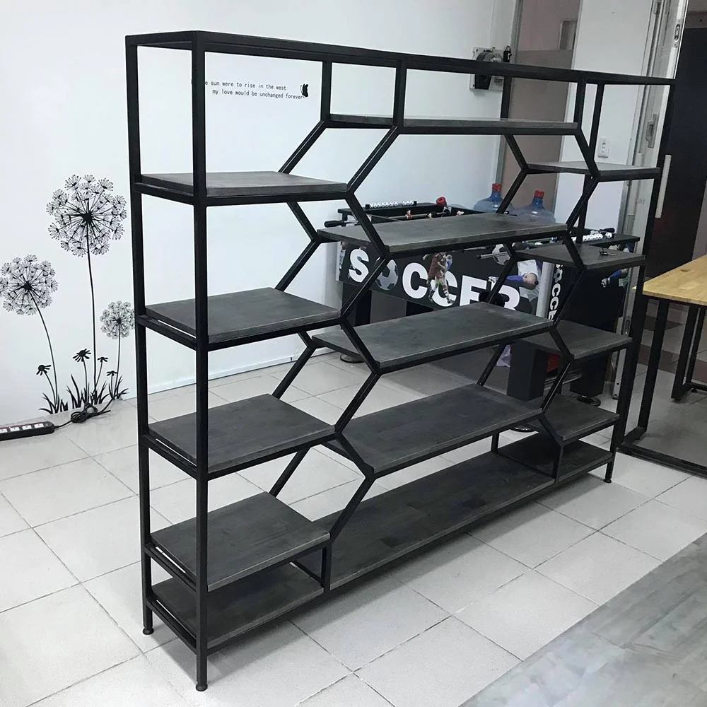 Tekkashop Kệ Trang Trí Tổ Ong Cỡ Lớn Vách Ngăn Khung Sắt Gỗ Cao Su