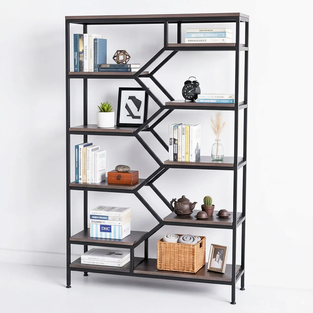 Tekkashop Kệ Trang Trí Tổ Ong Nửa Lục Giác Khung Sắt Gỗ Cao Su