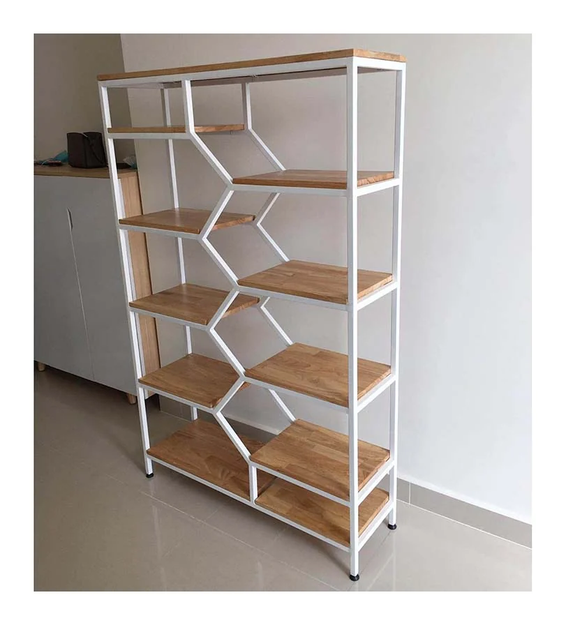 Tekkashop Kệ Trang Trí Tổ Ong Nửa Lục Giác Khung Sắt Gỗ Cao Su