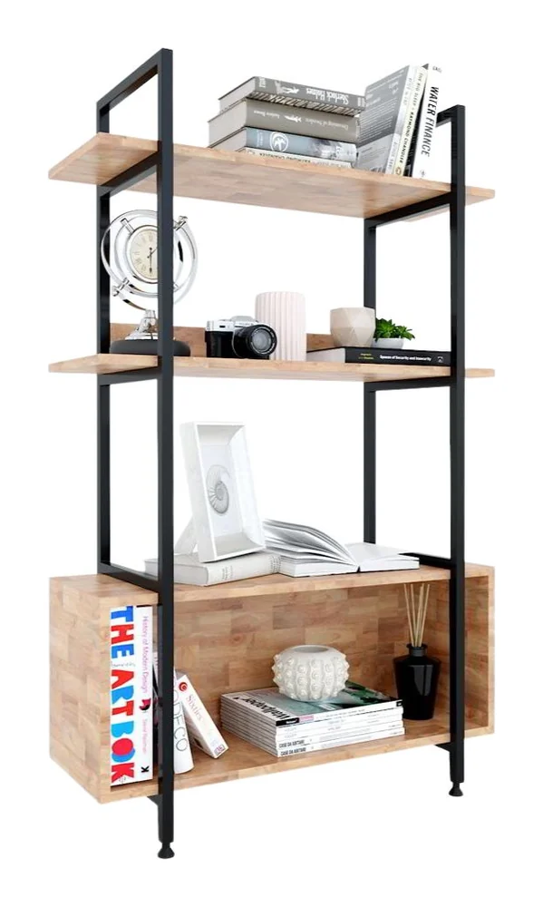 Tekkashop Kệ Trang Trí Tối Giản 3 Tầng Kèm Hộc Tủ Khung Sắt Gỗ Cao Su
