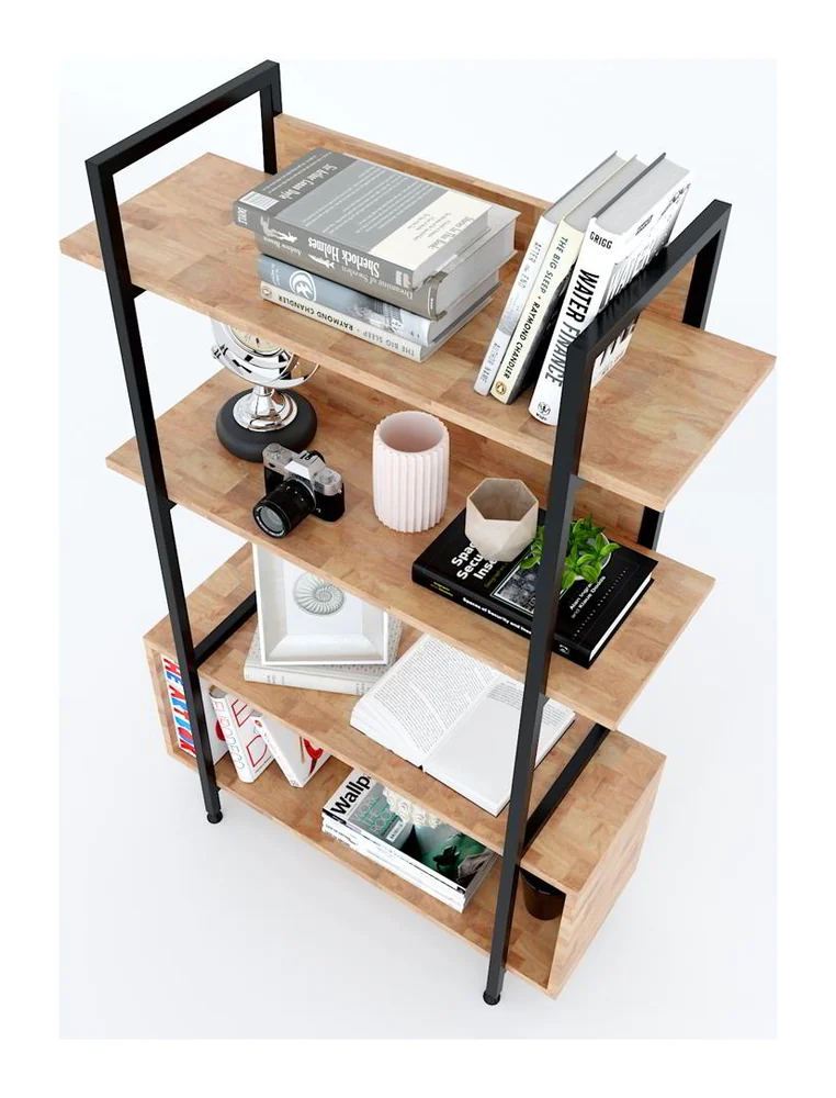 Tekkashop Kệ Trang Trí Tối Giản 3 Tầng Kèm Hộc Tủ Khung Sắt Gỗ Cao Su