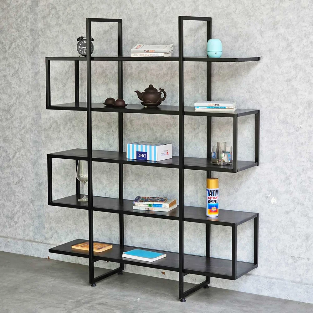 Tekkashop Kệ Trang Trí Tối Giản Dáng Chữ S Khung Sắt Gỗ Cao Su