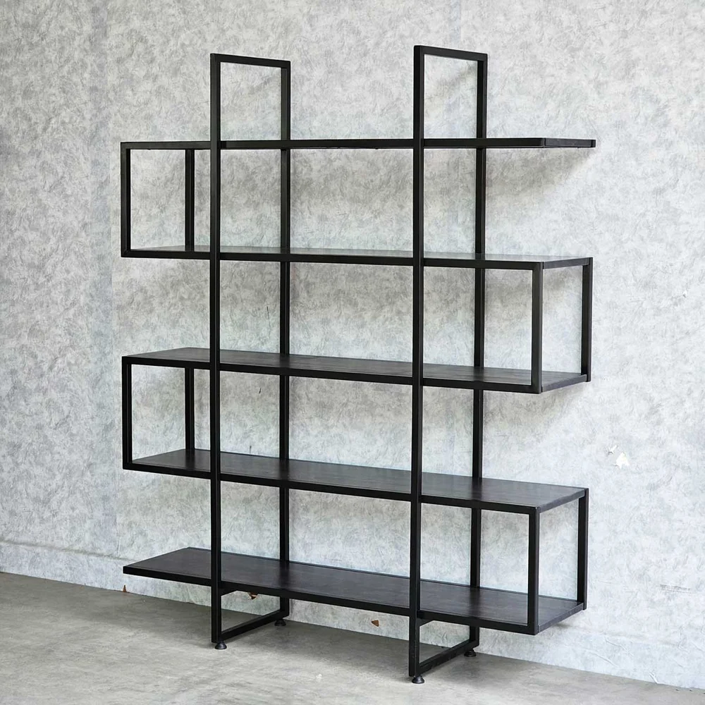 Tekkashop Kệ Trang Trí Tối Giản Dáng Chữ S Khung Sắt Gỗ Cao Su
