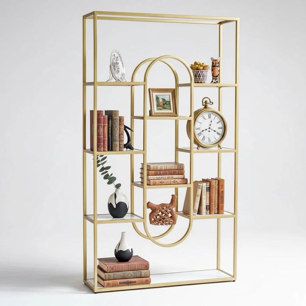 Tekkashop Kệ Trang Trí Vòm Oval Hiện Đại Khung Sắt Mặt Gỗ