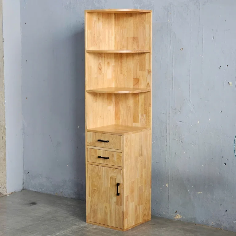 Tekkashop Kệ Tủ Góc Tường 3 Tầng Có Ngăn Kéo Và Cửa Gỗ Cao Su