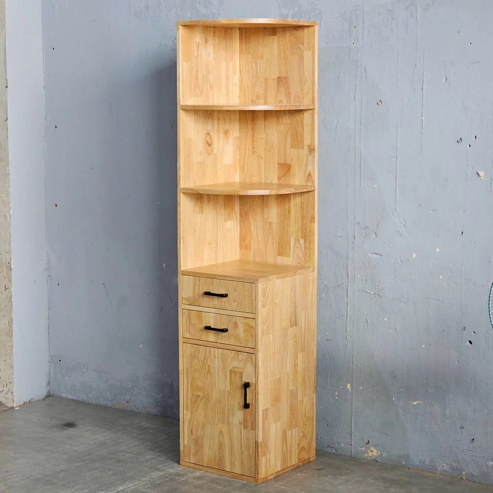 Tekkashop Kệ Tủ Góc Tường 3 Tầng Có Ngăn Kéo Và Cửa Gỗ Cao Su