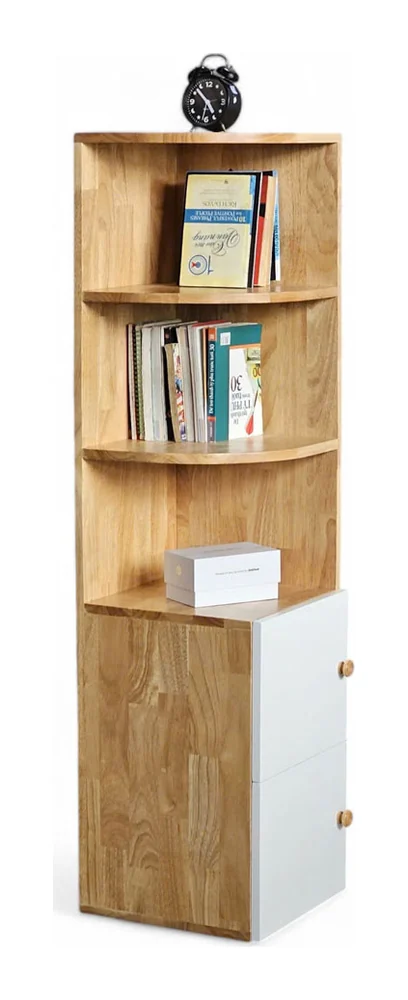 Tekkashop Kệ Tủ Góc Tường 3 Tầng Có Tủ Cửa Dưới Gỗ Cao Su
