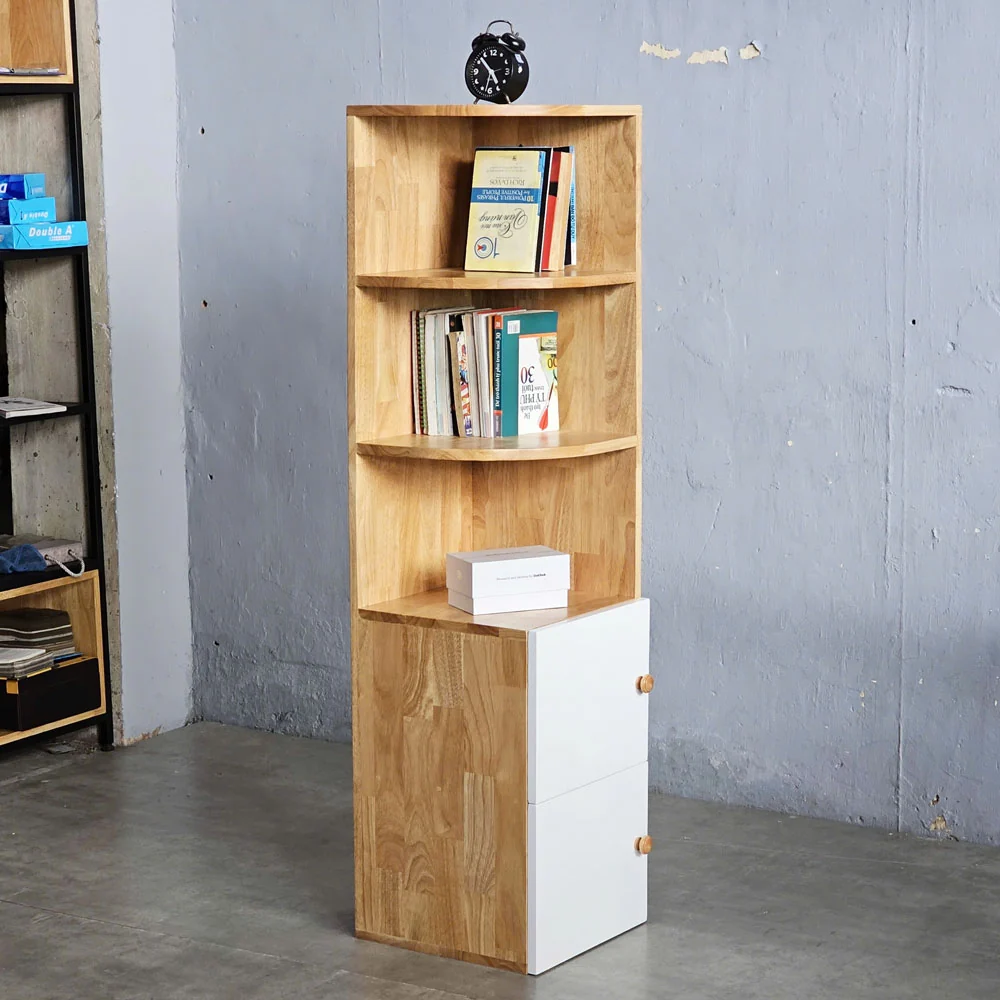 Tekkashop Kệ Tủ Góc Tường 3 Tầng Có Tủ Cửa Dưới Gỗ Cao Su