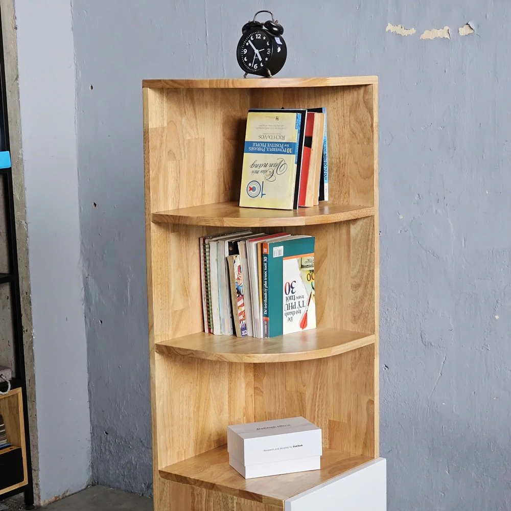Tekkashop Kệ Tủ Góc Tường 3 Tầng Có Tủ Cửa Dưới Gỗ Cao Su