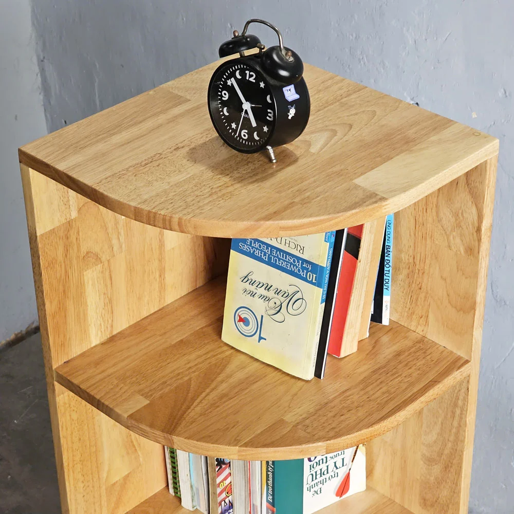 Tekkashop Kệ Tủ Góc Tường 3 Tầng Có Tủ Cửa Dưới Gỗ Cao Su