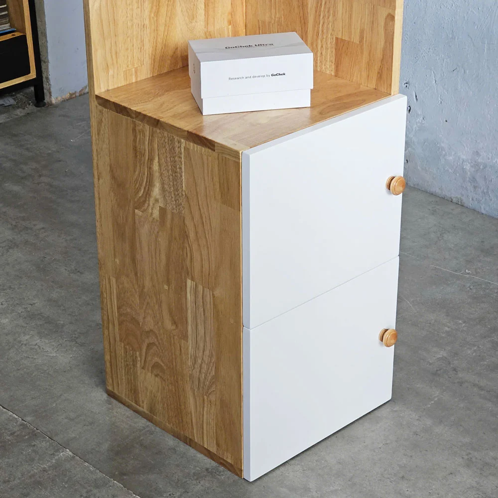 Tekkashop Kệ Tủ Góc Tường 3 Tầng Có Tủ Cửa Dưới Gỗ Cao Su