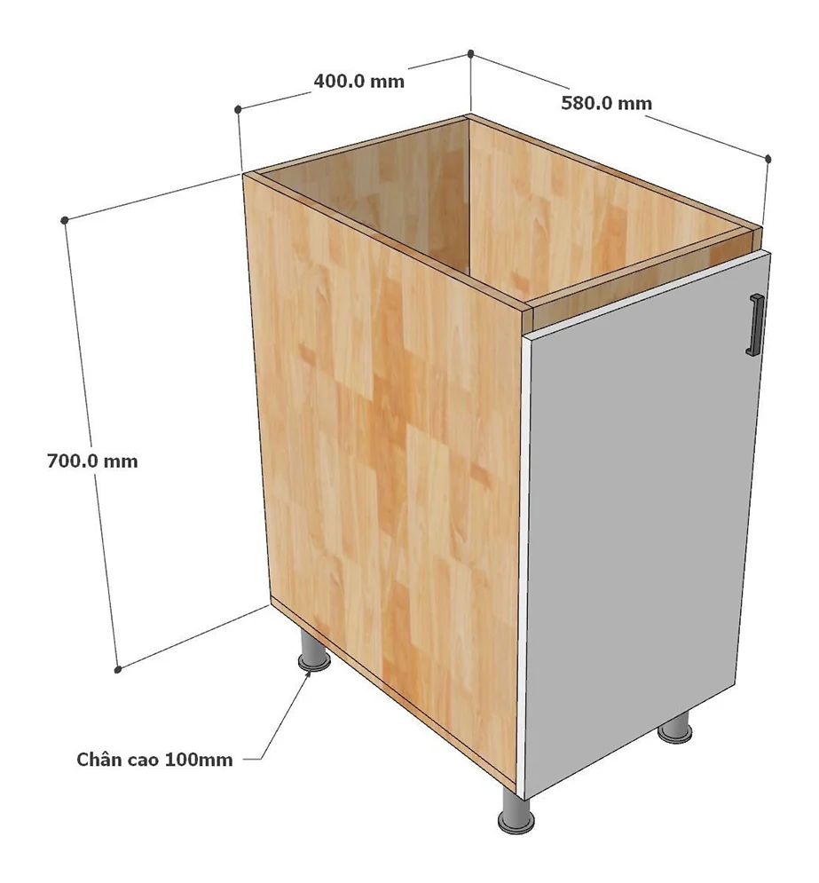 Tekkashop Module Tủ Bếp Dưới 1 Cửa Mở 400mm Gỗ Cao Su Cửa MDF