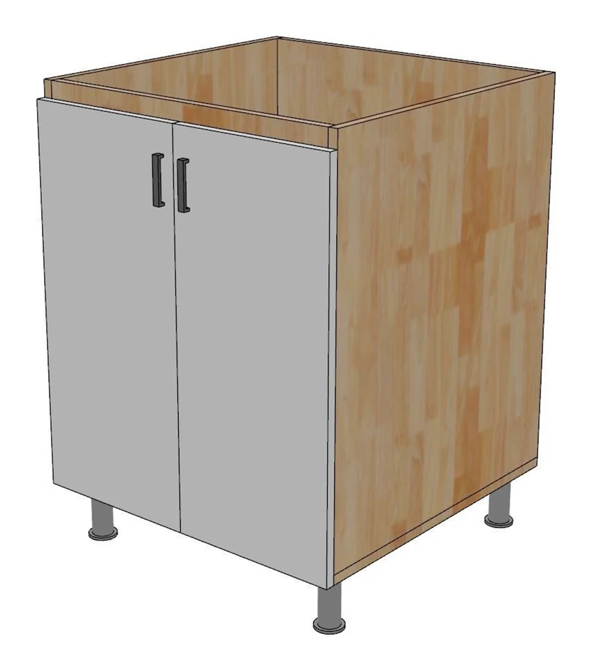 Tekkashop Module Tủ Bếp Dưới 2 Cửa Mở 600mm Gỗ Cao Su Cửa MDF