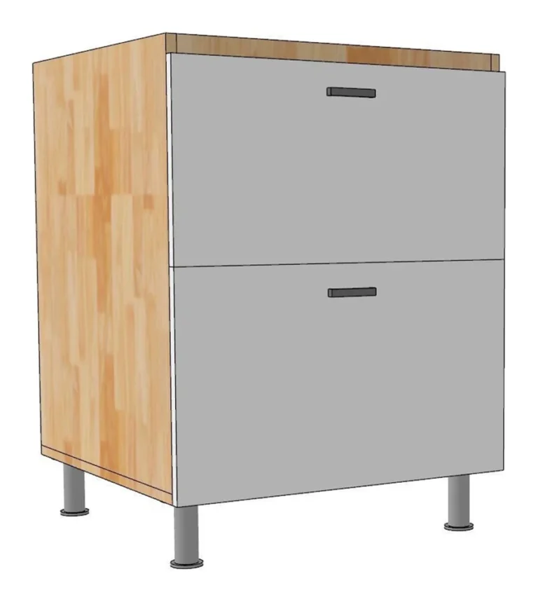 Tekkashop Module Tủ Bếp Dưới 2 Ngăn Kéo 600mm Có Chân Gỗ Cao Su Cửa MDF