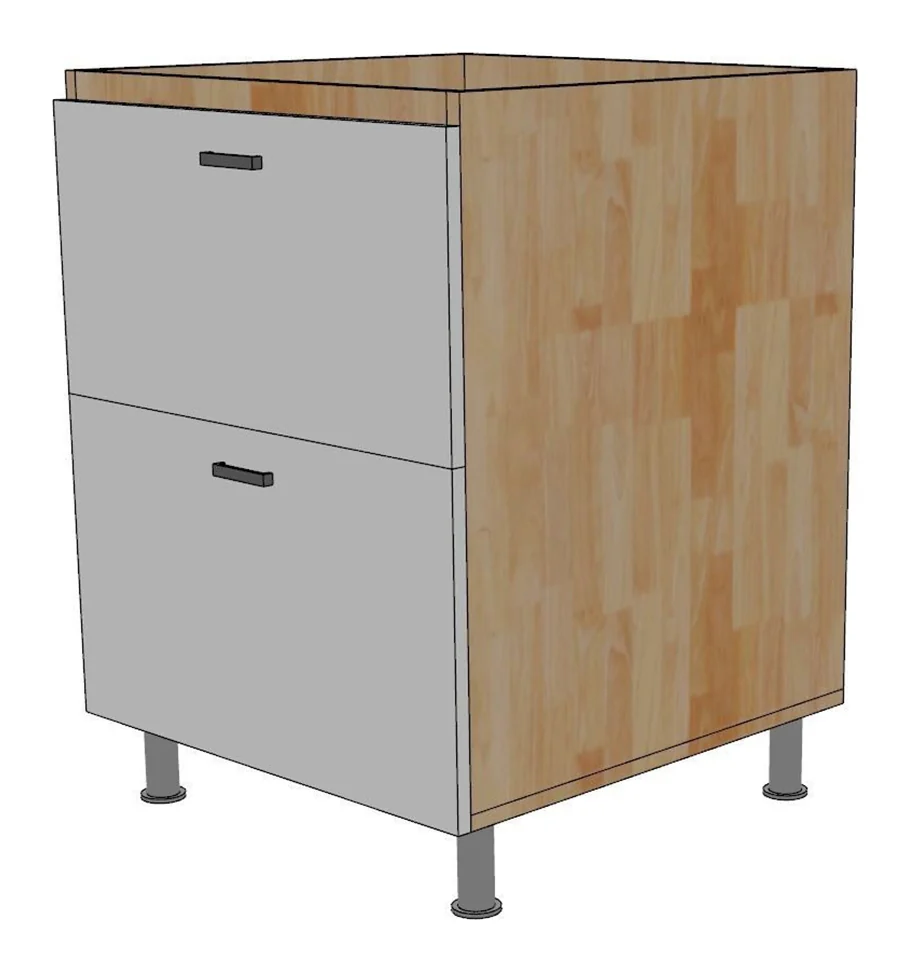 Tekkashop Module Tủ Bếp Dưới 2 Ngăn Kéo 600mm Có Chân Gỗ Cao Su Cửa MDF
