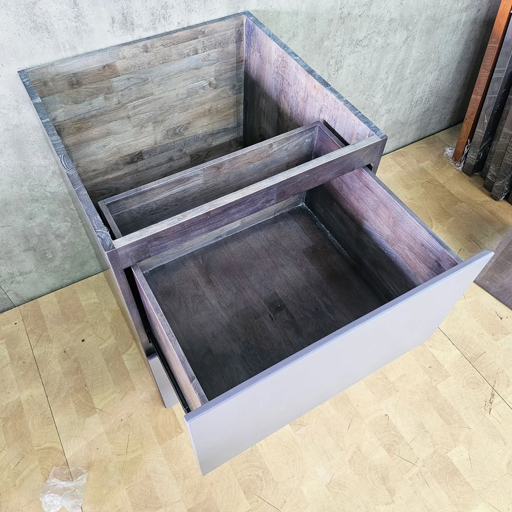 Tekkashop Module Tủ Bếp Dưới 2 Ngăn Kéo 600mm Gỗ Cao Su Cửa MDF