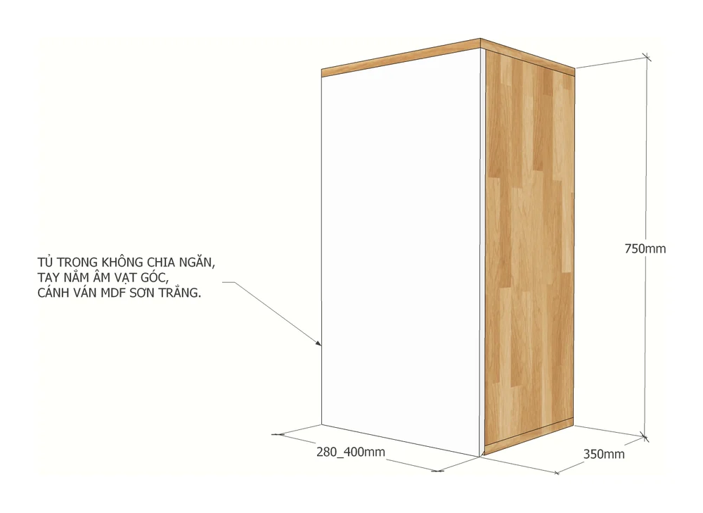 Tekkashop Module Tủ Bếp Trên 1 Cửa Mở 400mm Gỗ Cao Su Cửa MDF
