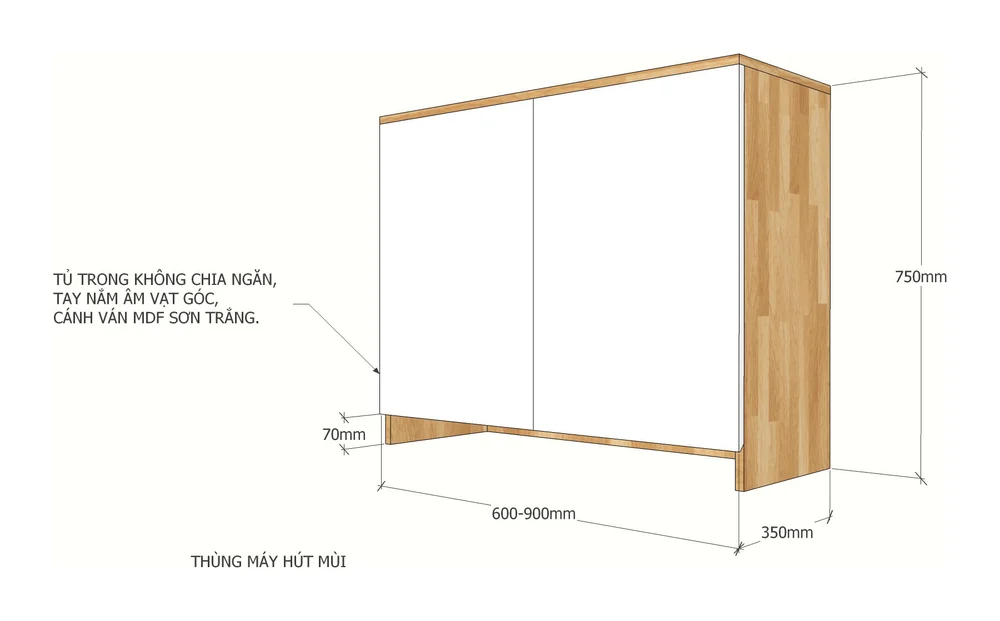 Tekkashop Module Tủ Bếp Trên 2 Cửa Cho Máy Hút Mùi 800mm Gỗ Cao Su