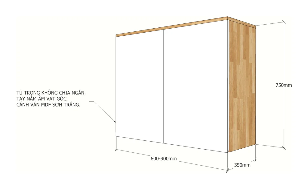Tekkashop Module Tủ Bếp Trên 2 Cửa Mở 800mm Gỗ Cao Su Cửa MDF