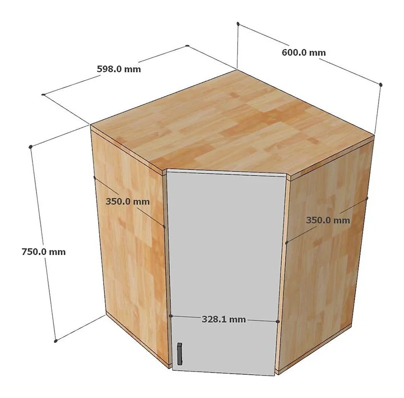 Tekkashop Module Tủ Bếp Trên Góc Tường Chữ L 1 Cửa Gỗ Cao Su
