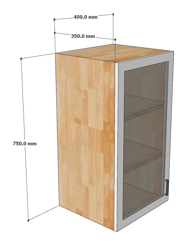Tekkashop Module Tủ Bếp Trên Treo Tường 1 Cửa Kính Trong Gỗ Cao Su
