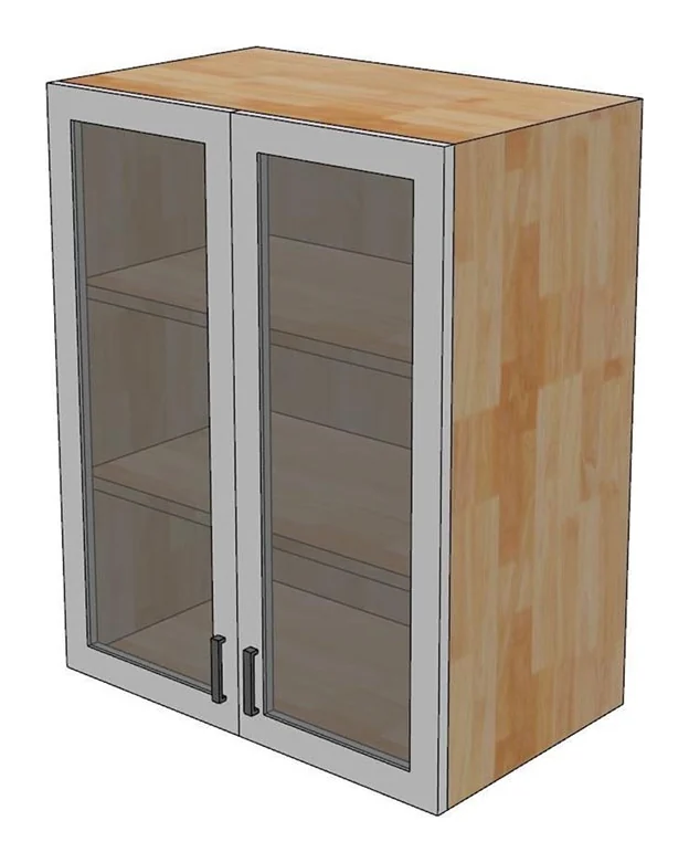 Tekkashop Module Tủ Bếp Trên Treo Tường 2 Cửa Kính Trong Gỗ Cao Su