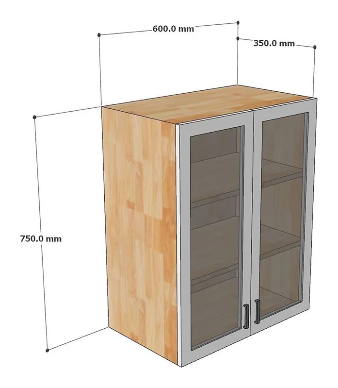 Tekkashop Module Tủ Bếp Trên Treo Tường 2 Cửa Kính Trong Gỗ Cao Su