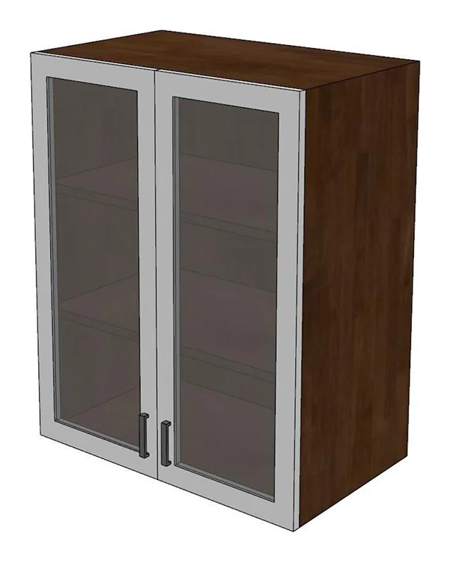 Tekkashop Module Tủ Bếp Trên Treo Tường 2 Cửa Kính Trong Gỗ Cao Su