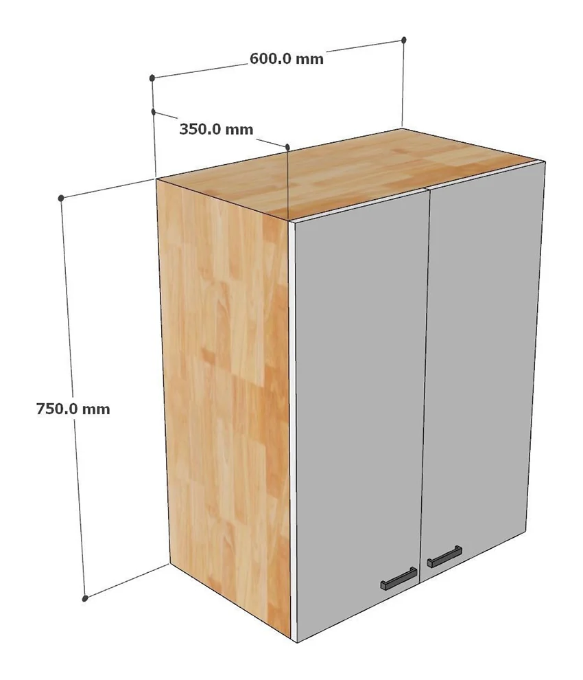 Tekkashop Module Tủ Bếp Trên Treo Tường 2 Cửa Mở 3 Tầng Gỗ Cao Su Cửa MDF