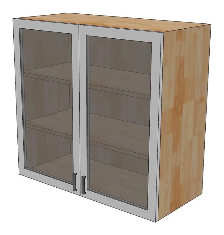 Tekkashop Module Tủ Bếp Trên Treo Tường Cỡ Lớn 2 Cửa Kính Gỗ Cao Su