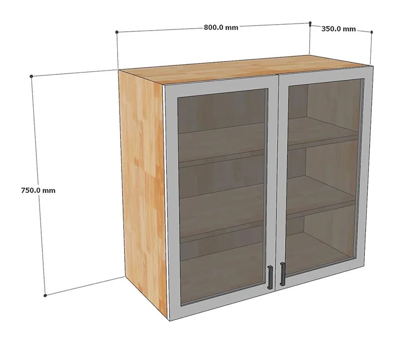 Tekkashop Module Tủ Bếp Trên Treo Tường Cỡ Lớn 2 Cửa Kính Gỗ Cao Su