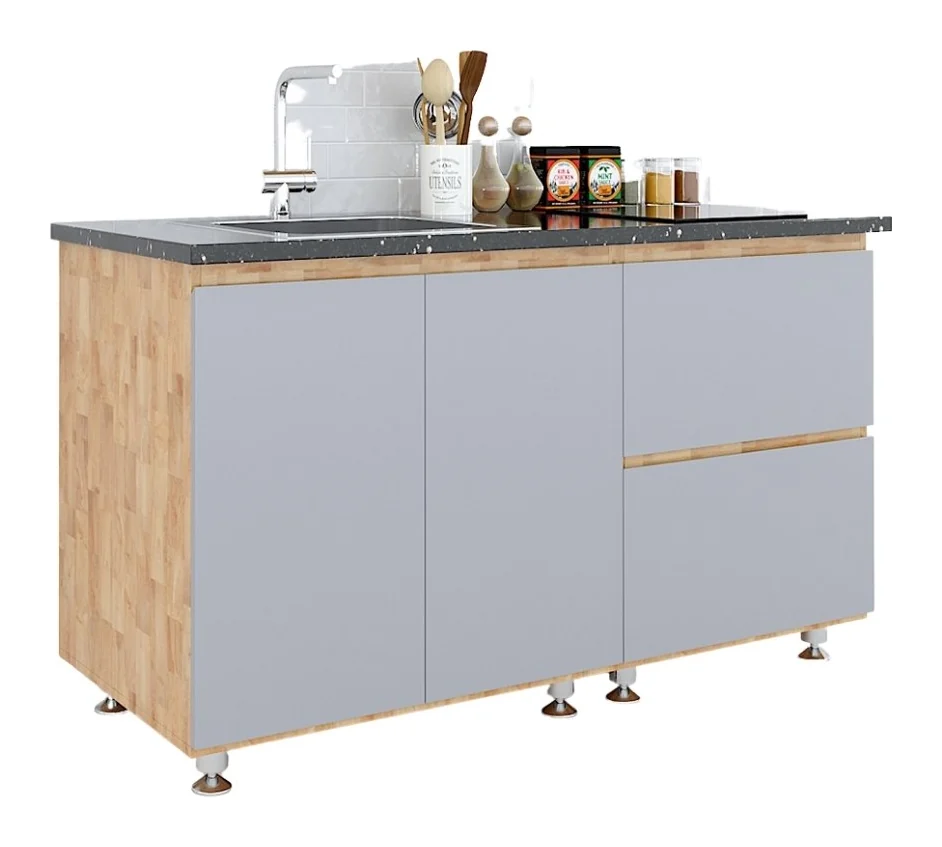 Tekkashop Tủ Bếp Dưới Hiện Đại Ngăn Kéo Và Cửa Mở Dài 1400mm Gỗ Cao Su