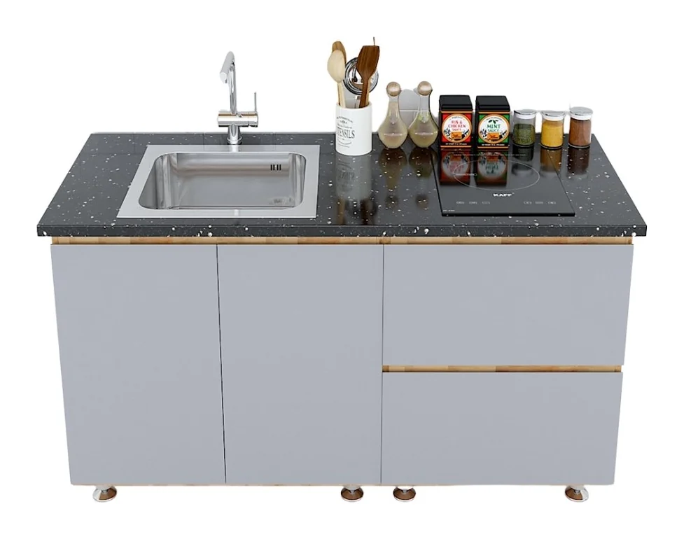 Tekkashop Tủ Bếp Dưới Hiện Đại Ngăn Kéo Và Cửa Mở Dài 1400mm Gỗ Cao Su