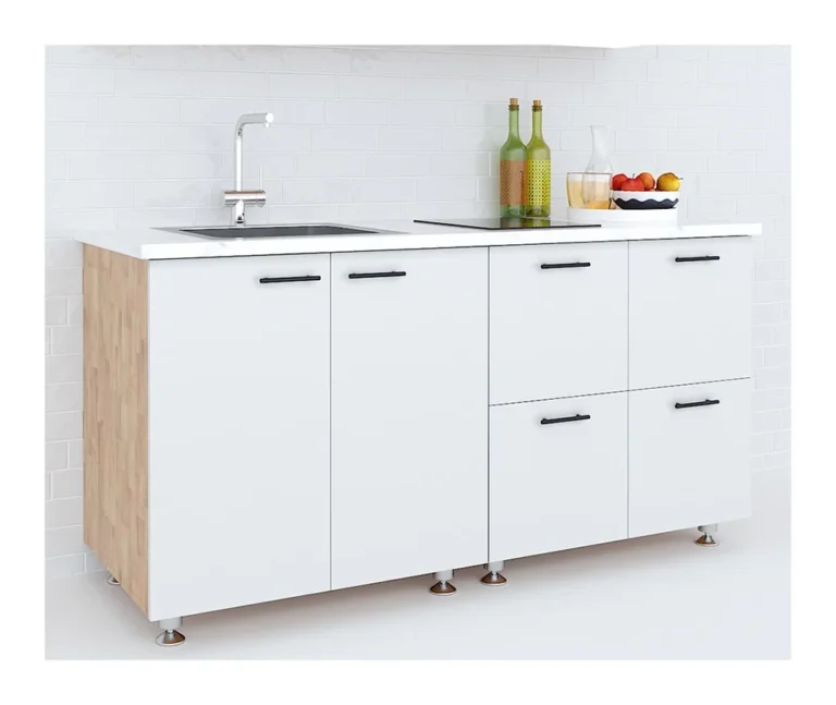 Tekkashop Tủ Bếp Dưới Hiện Đại Nhiều Ngăn Dài 1600mm Gỗ Cao Su Cửa MDF
