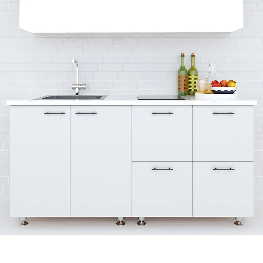 Tekkashop Tủ Bếp Dưới Hiện Đại Nhiều Ngăn Dài 1600mm Gỗ Cao Su Cửa MDF