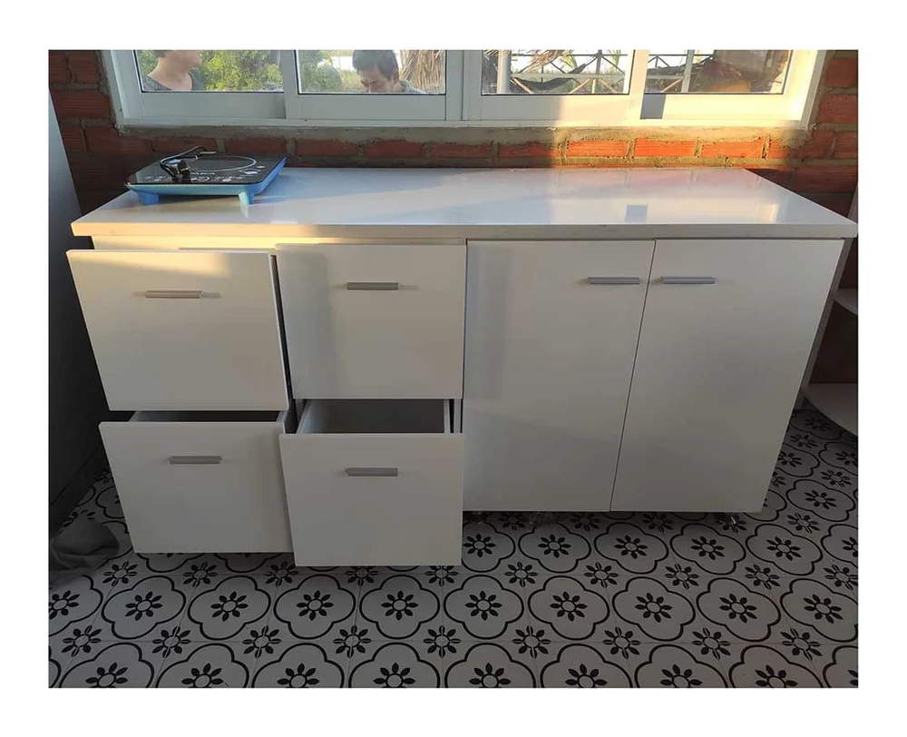 Tekkashop Tủ Bếp Dưới Hiện Đại Nhiều Ngăn Dài 1600mm Gỗ Cao Su Cửa MDF