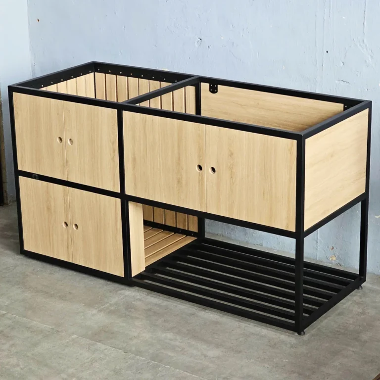 Tekkashop Tủ Bếp Dưới Khung Sắt Có Kệ Nan Gỗ Plywood Phủ Melamin
