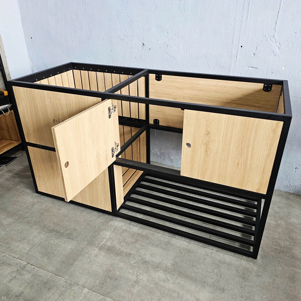 Tekkashop Tủ Bếp Dưới Khung Sắt Có Kệ Nan Gỗ Plywood Phủ Melamin