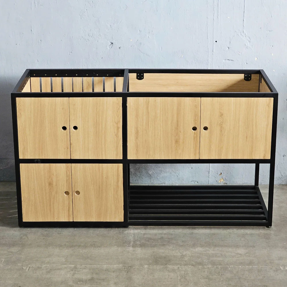 Tekkashop Tủ Bếp Dưới Khung Sắt Có Kệ Nan Gỗ Plywood Phủ Melamin