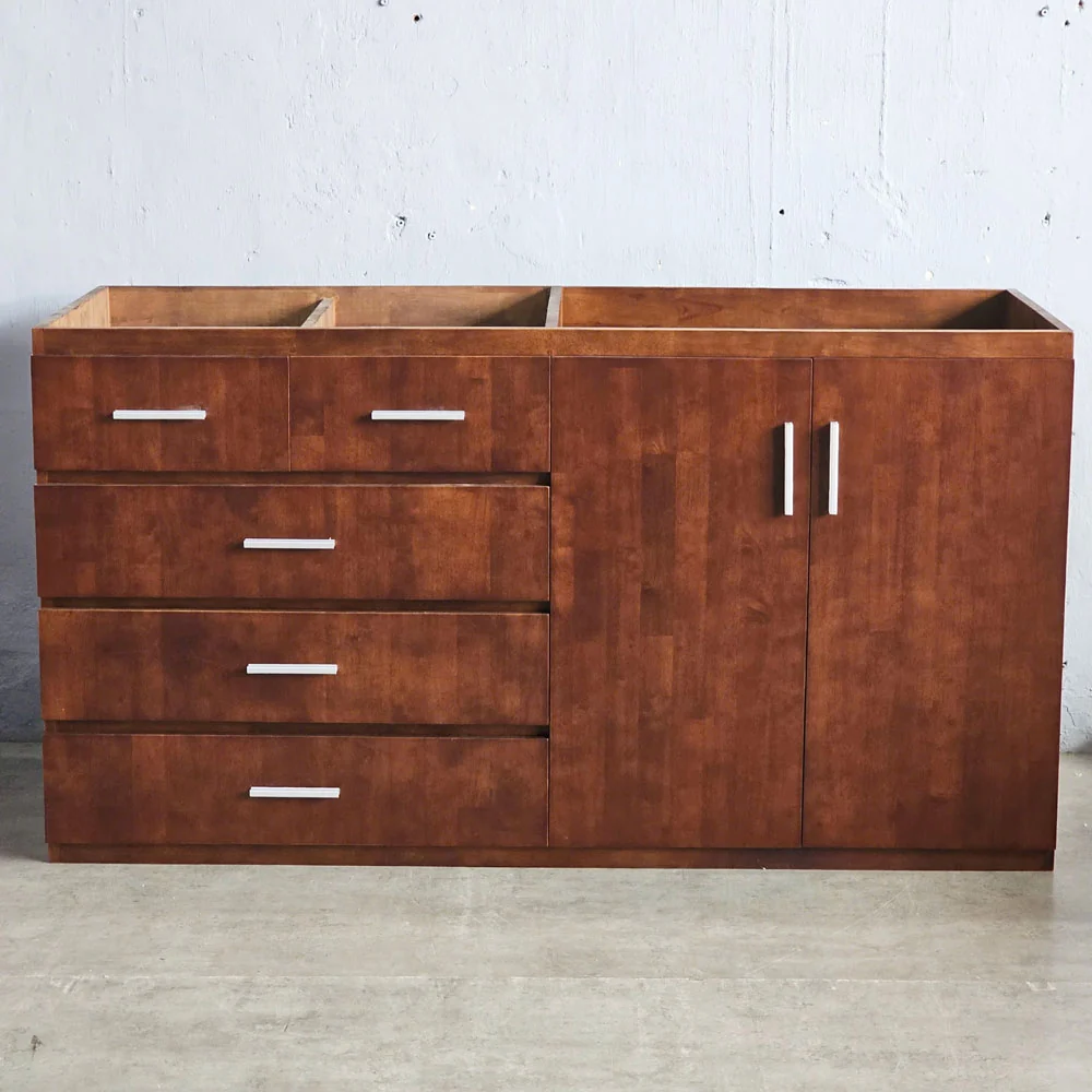 Tekkashop Tủ Bếp Dưới Rộng 5 Ngăn Kéo 2 Cửa Mở Gỗ Cao Su Tự Nhiên